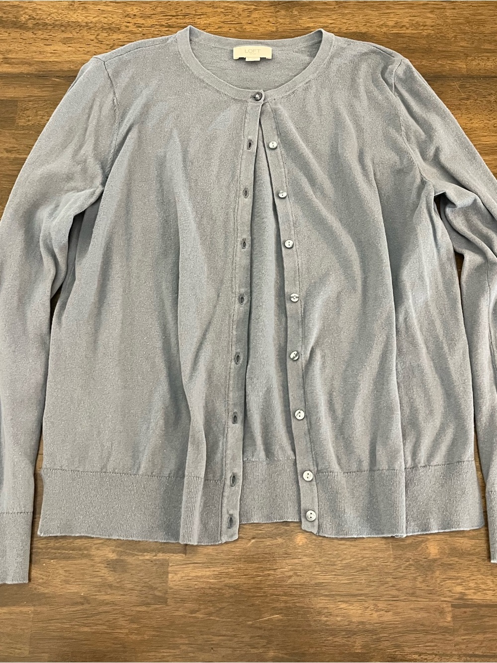LOFT Womens Button Front Cardigan Sweater Light Blue Gray 100% Cotton Large